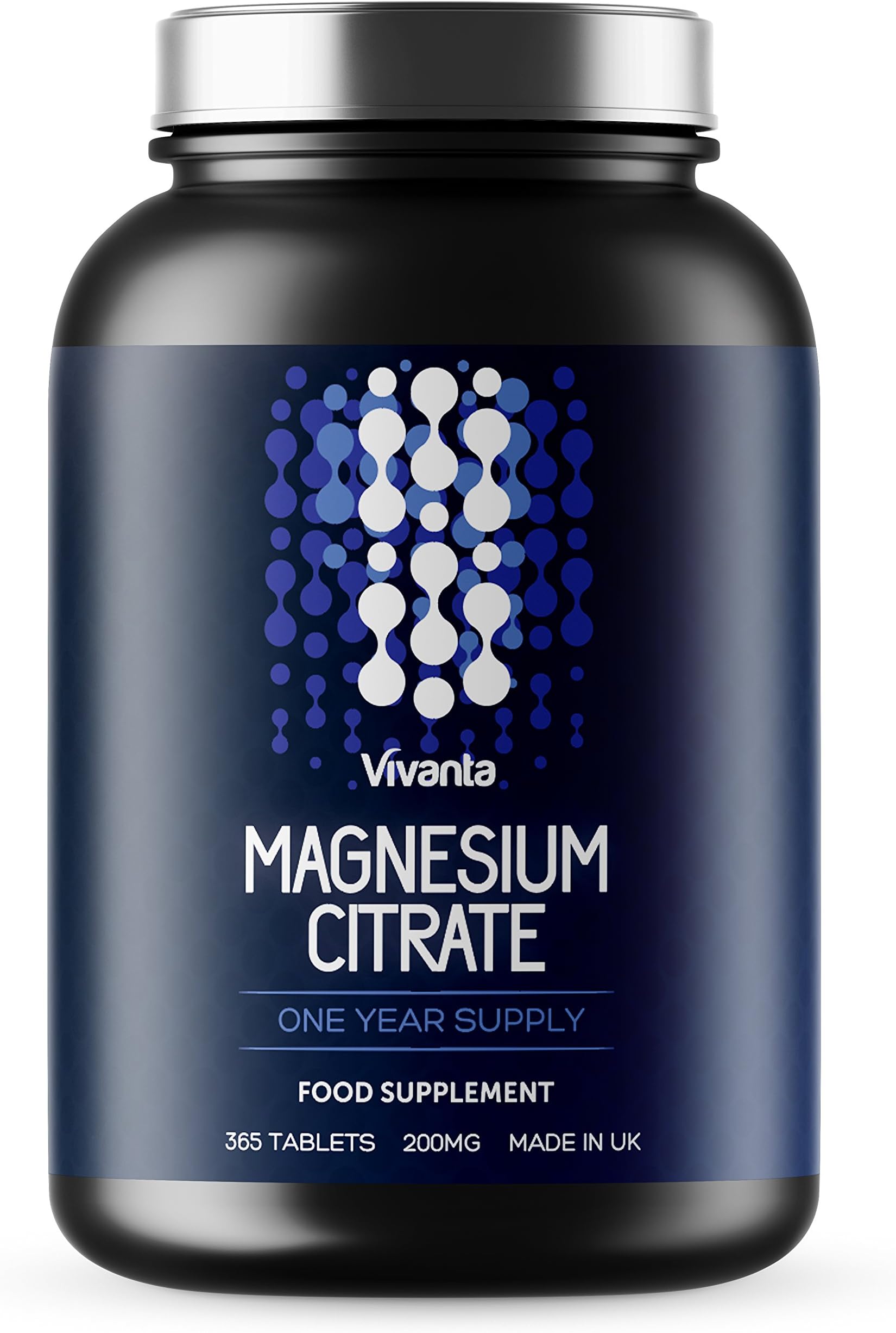 Vivanta, Magnesium Citrate - 200mg x 365 Tablets - 1 Year Supply of Magnesium - Manufactured in The UK