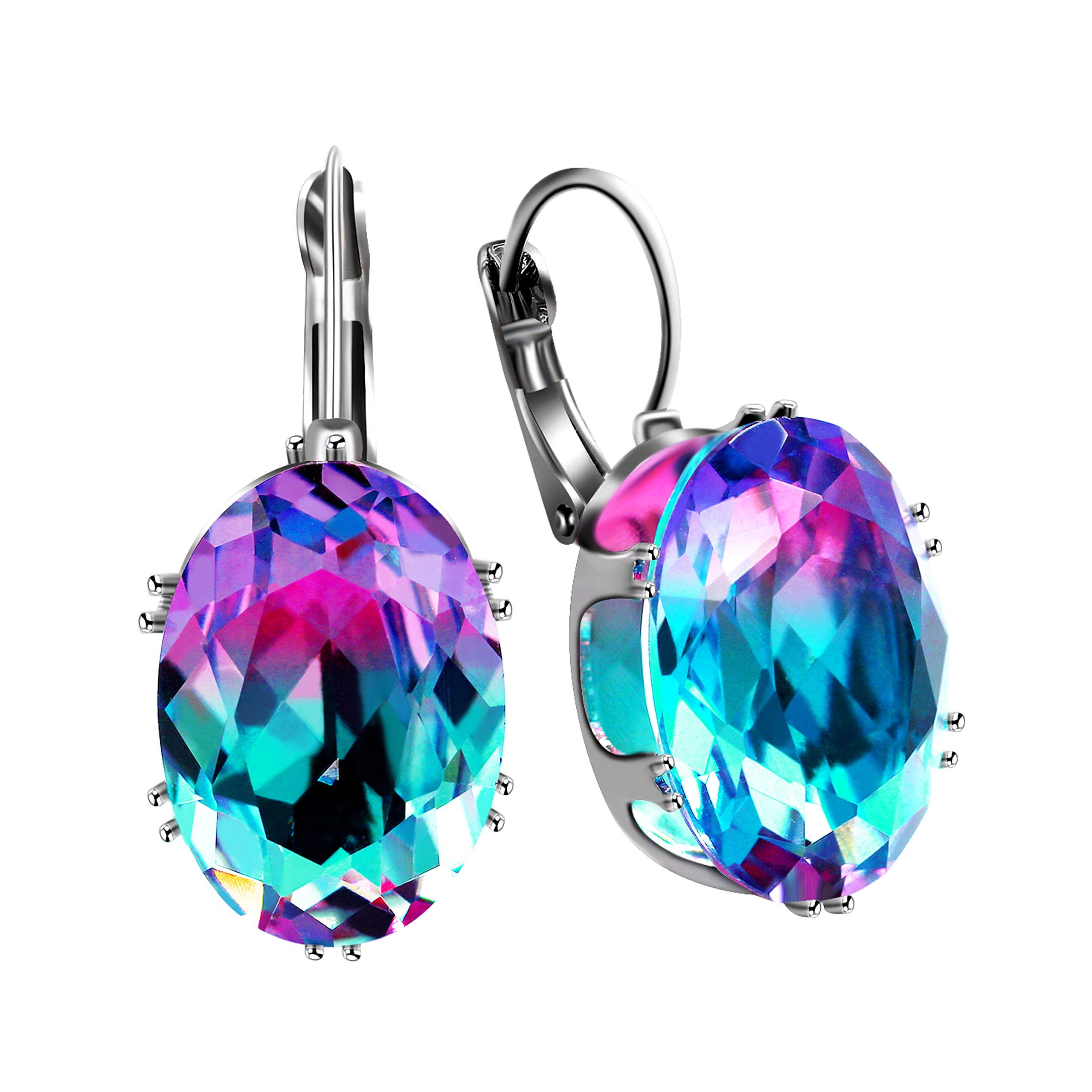 Uloveido Women Oval Purple Crystal Big Clip On Earrings for Girls White Gold Plated Tourmaline Color Earrings for Women Anniversary Birthday Jewellery Gift Gift ER0602