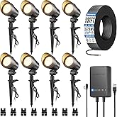 SUNVIE All-in-One Low Voltage Landscape Lighting Kit, 6W Landscape Lights Wired Aluminum 3000K with Transformer 100FT Wire, 12-24V Waterproof Outdoor Spotlight for Garden Yard House Tree, 8 Pack