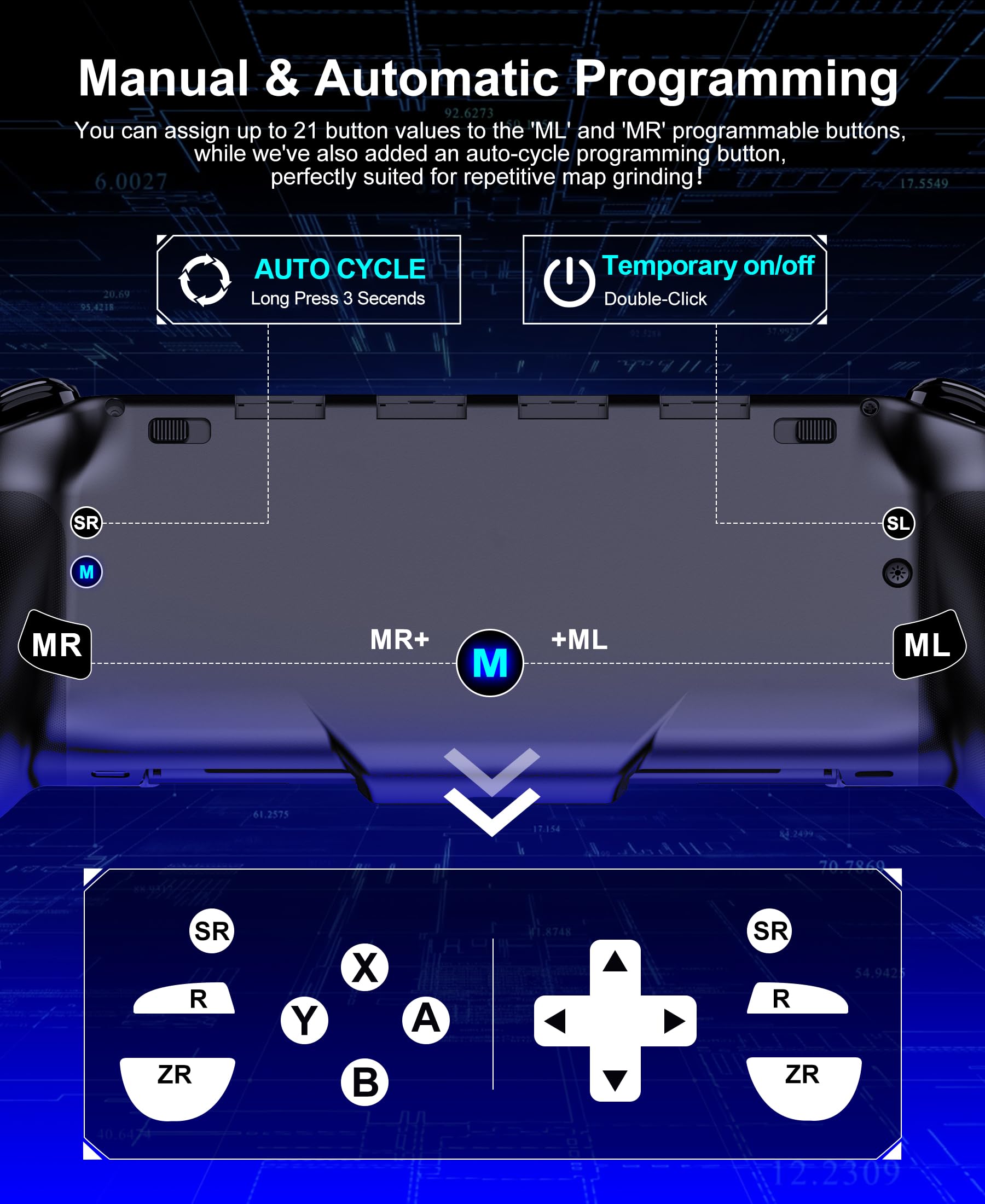 Gammeefy Switch Controllers Compatible with Nintendo Switch/Switch OLED, One-Piece Joypad Controller Replacement for Switch Pro Controller with 9 Lights Color, Turbo, Macro, KeyLinker APP