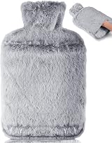 BOLEi 2L Hot Water Bottle with Faux Fur Cover Grey Leakproof Winter Warmer view 1
