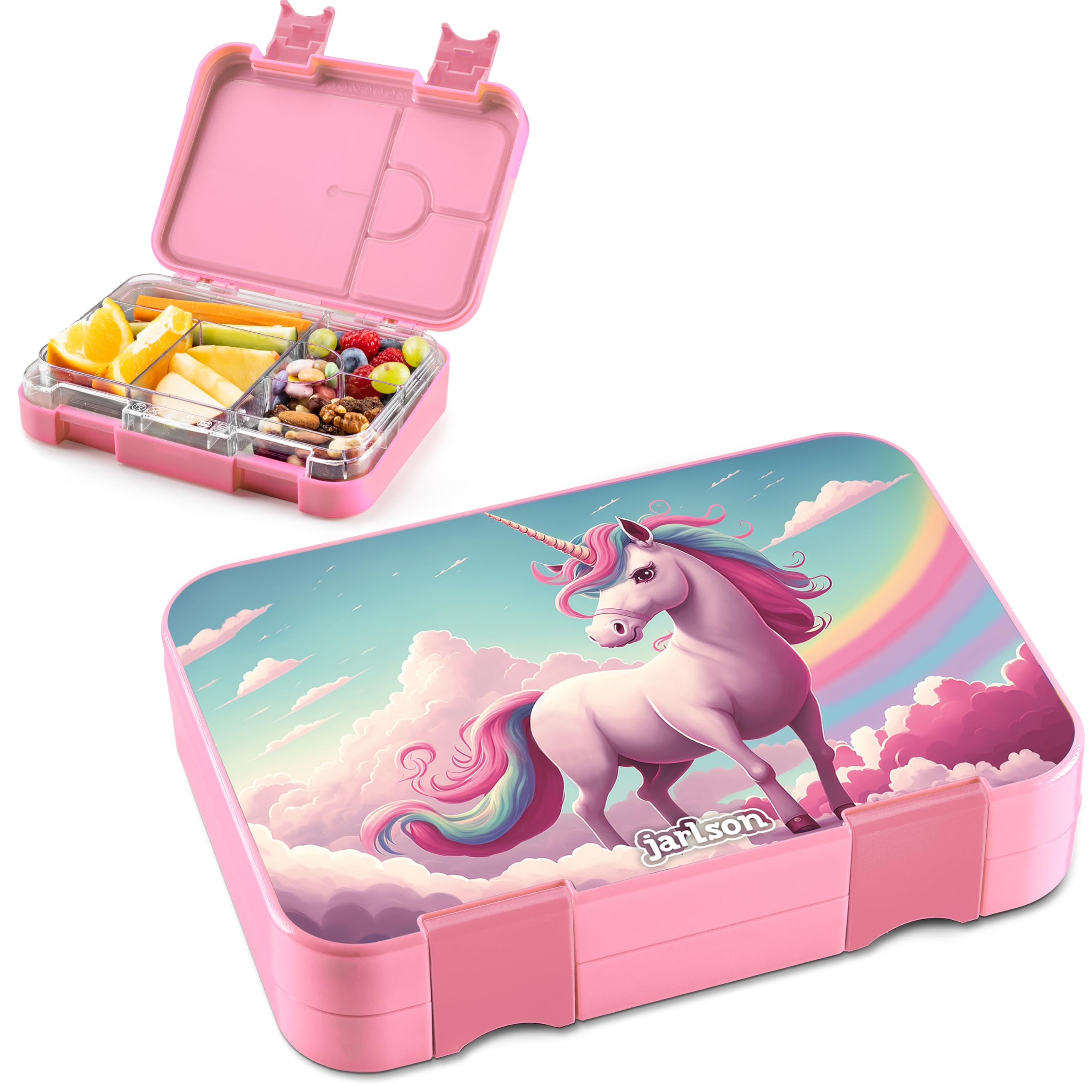 Jarlson® Toni Lunch Box for Children, 6 Compartment Bento Box, Leak-Proof, Snack Box, Unicorn, Pink