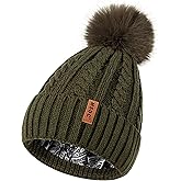 MSDC Satin Lined Beanie for Women with Pom Pom, Warm Womens Winter Hats with Silk Lined, Fashionable Knit Beanie Skull Cap