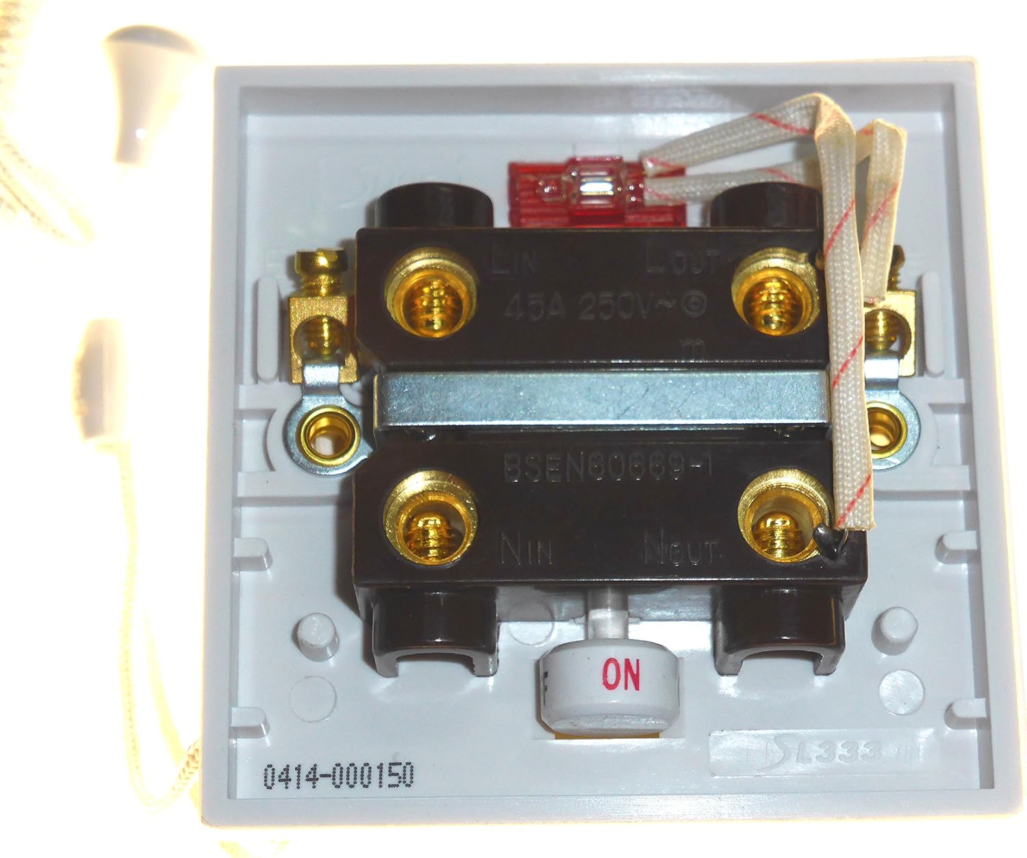 S-LINE 45 Amp Shower Switch Ceiling Pull Cord Comes with 44mm Surface Backbox - Double Pole, White - Image 5
