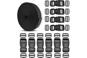Buckles Strap kit of 1 inch,10 Yards Webbing with 10 pcs Nylon Quick Side Release Buckle and 20 pcs Tri-Glide Slides Plastic 