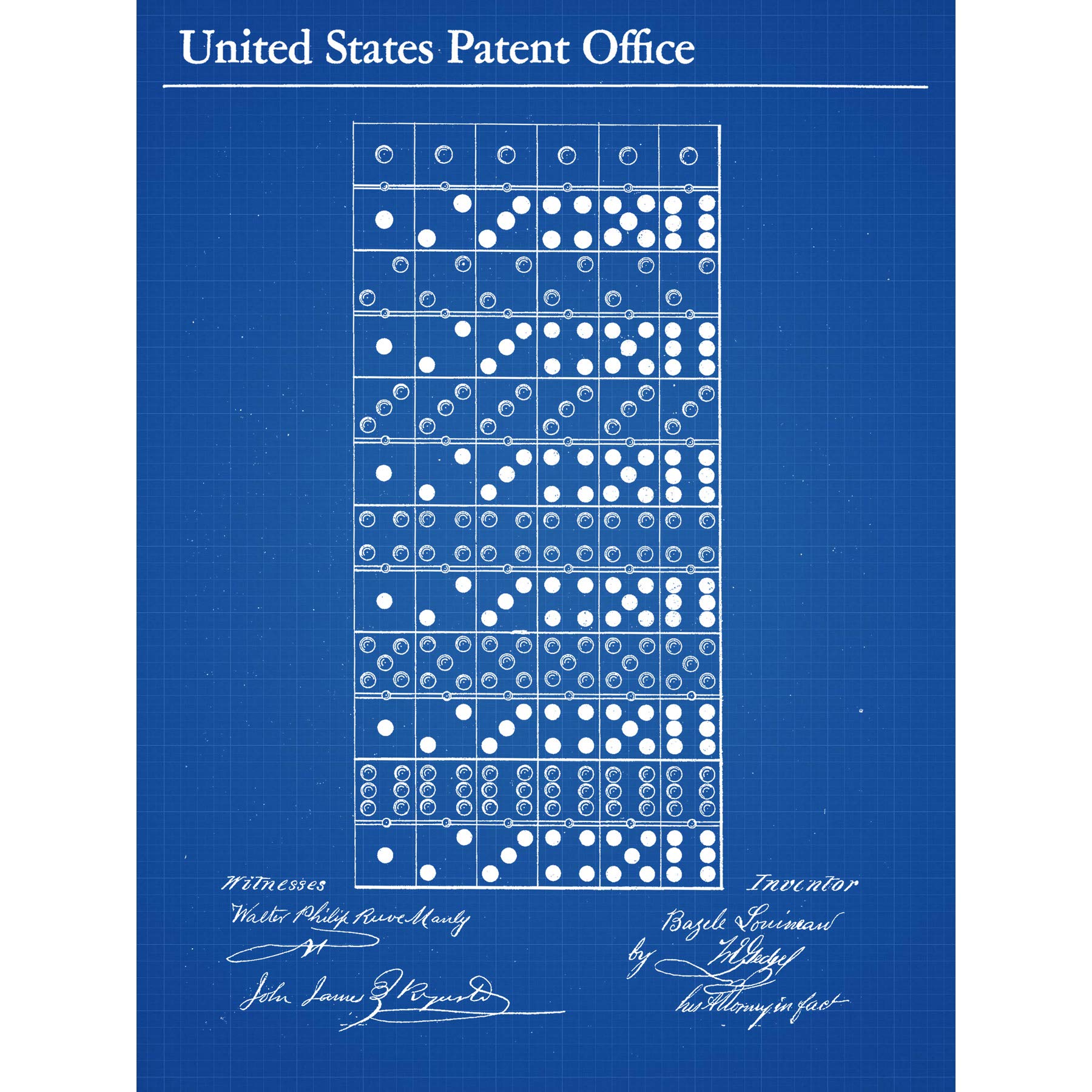 Artery8 Louineau Dominos Game Pieces 1873 Patent Plan Large Wall Art Poster Print Thick Paper 18X24 Inch