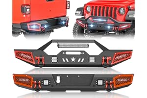 YZONA for Gladiator JT Front and Rear Bumpers Compatible with 2020-2026 Jeep Gladiator JT Rock Crawler Pickup Truck Bumper with Winch Plate, LED Lights, Sensor Holes & D-rings, Paintable Armor, Black