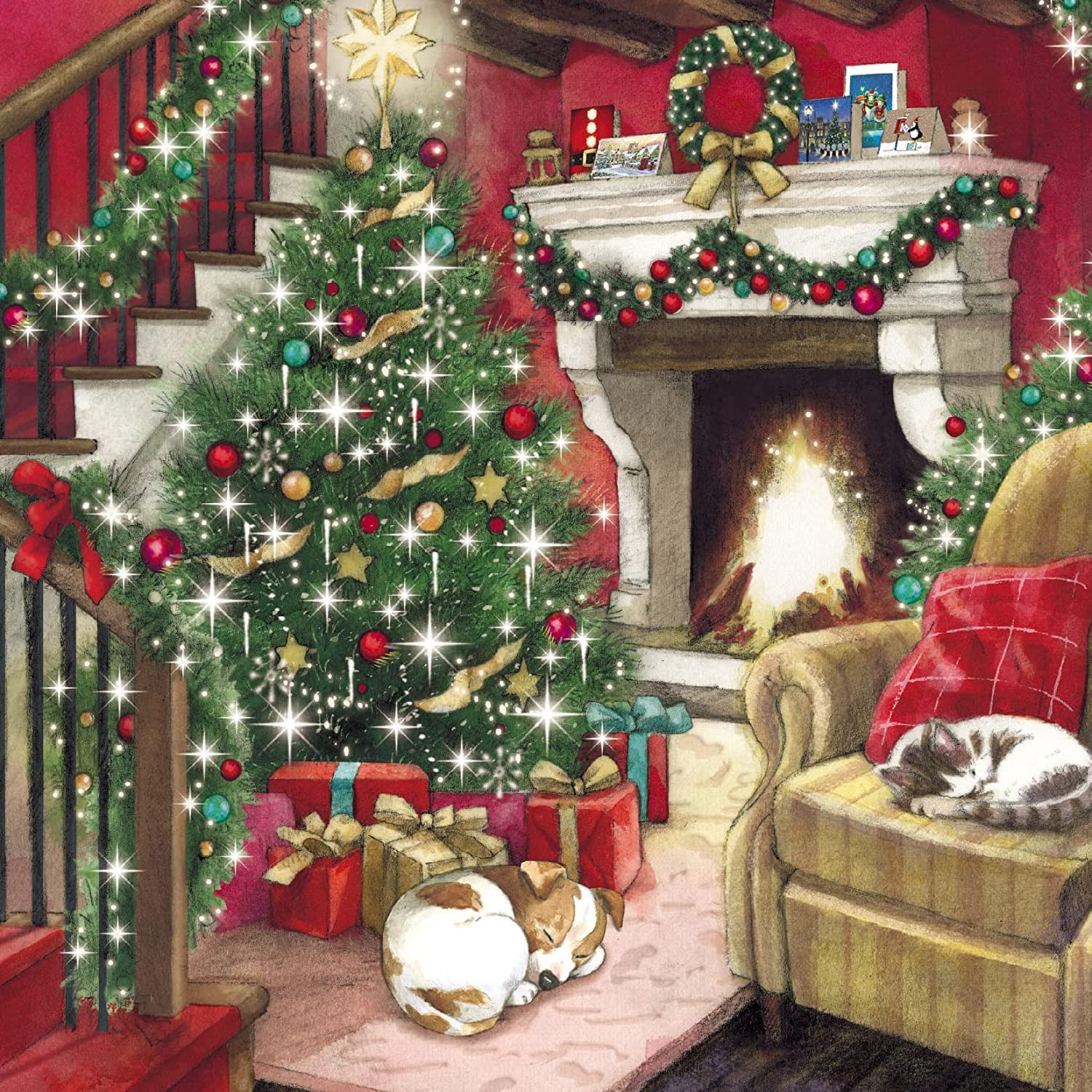 GBCC Charity Christmas Cards - Pack of 6 Premium Christmas Greeting Cards with Envelopes - Festive Cat, Dog & Fireplace - Supporting UK Charities