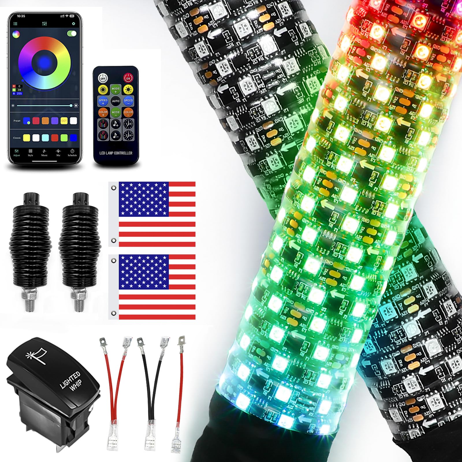 Photo 1 of *************One whip doesnt work*************
VI9000 2 Pack 3FT Fat LED Lights with App & Remote Control, Spiral RGB Chasing Antenna Whips for SXS UTV ATV RZR, Can-Am X3 Off-Road