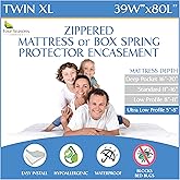 Twin XL Size Mattress or Box Spring Encasement (5" to 8" Depth) - Low Profile Twin Extra Long Waterproof Zippered Protector Hypoallergenic Premium Bed Cover Protects from Dust Allergens