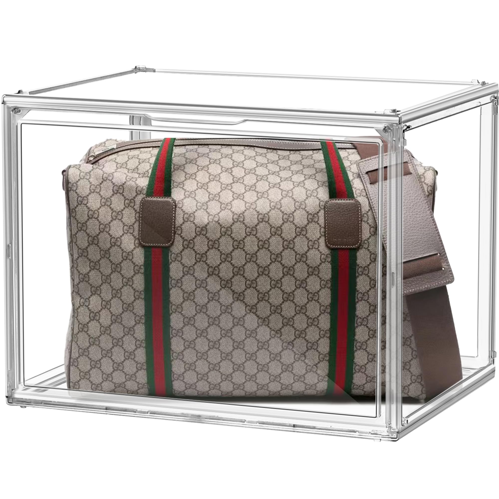 Photo 1 of 1 Pack Extra XXX-Large Acrylic Purse Display Case 17.7''x13''x13'' Clear Purse Handbag Organizer Stackable Storage Bins with Dustproof Magnetic Door Plastic Box for Shoes, Helmet, Boots, Figures