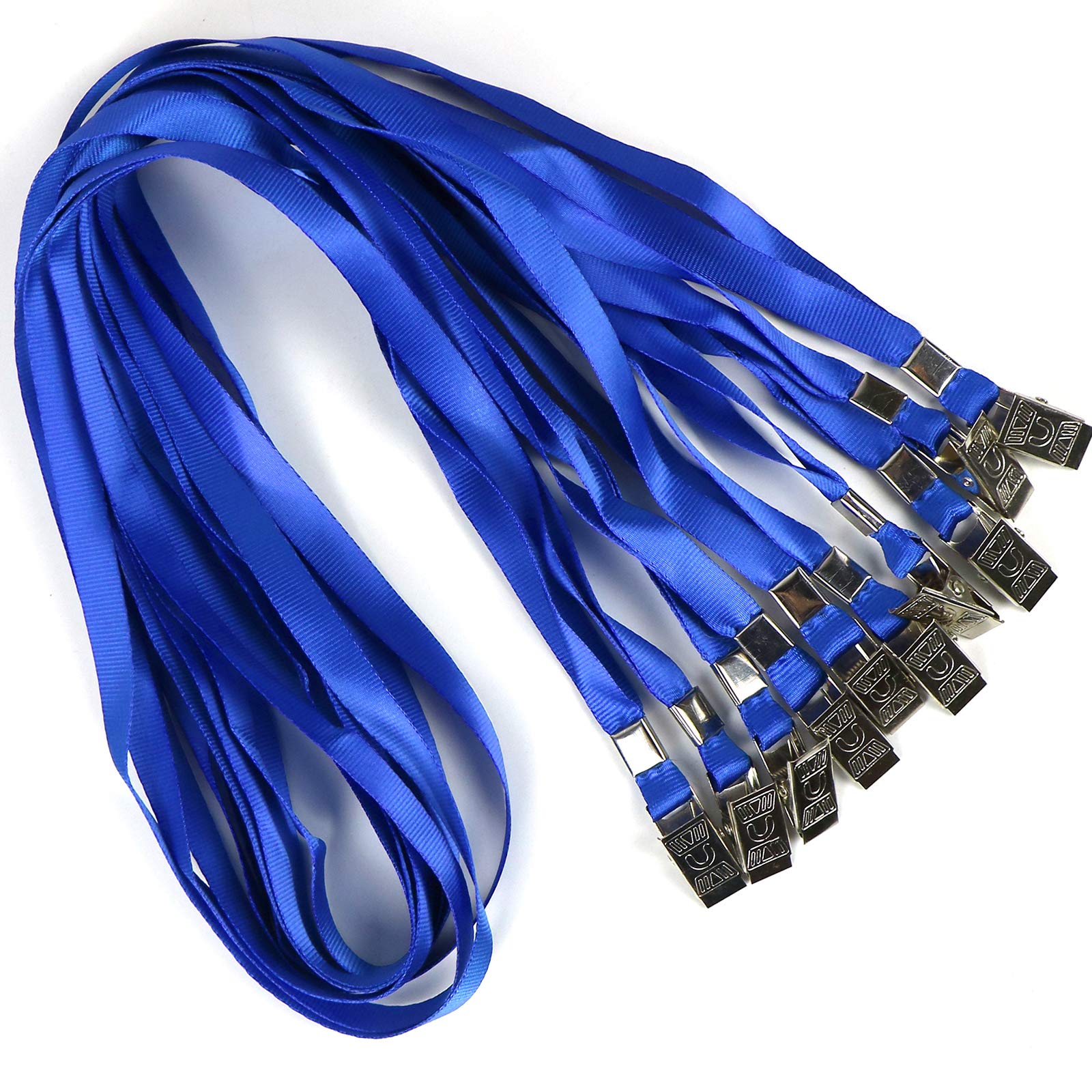 Bird Fiy Blue Lanyards 100 Pack 34" Premium Lanyard Bulldog Clips Bulk Nylon Flat Lanyard with Badge Clip