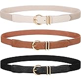 WERFORU 3 Pack Women Elastic Waist Belt Gold Buckle Belt,Black+Beige+Brown