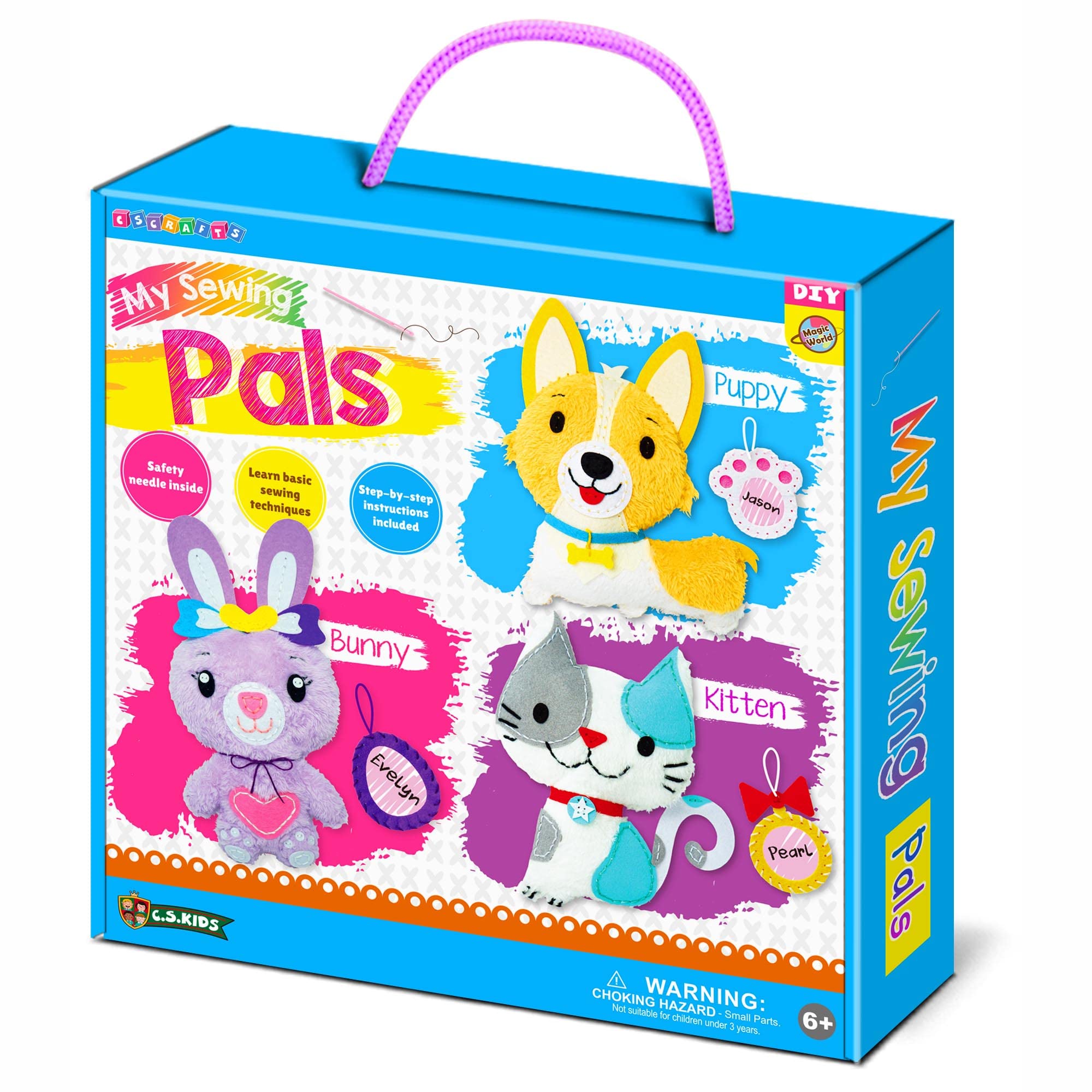 C.S.KIDS Magic World DIY Personalised Sewing Kit - My Sewing Pals (Puppy/Bunny/Kitten)|Arts & Crafts Gifts, Educational Sewing Kit for Kids, Sew Your Own, Multicolor (BS13)