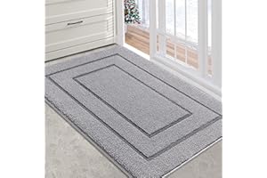 REFETONE Indoor Doormat, 20x32, Front Back Door Rug, Non Slip Absorbent Resist Dirt Machine Washable Door Mat, Low-Profile Inside Floor Mat for Entryway, Grey
