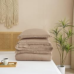Smoofy Taupe Tassel King Size Comforter Set, Boho