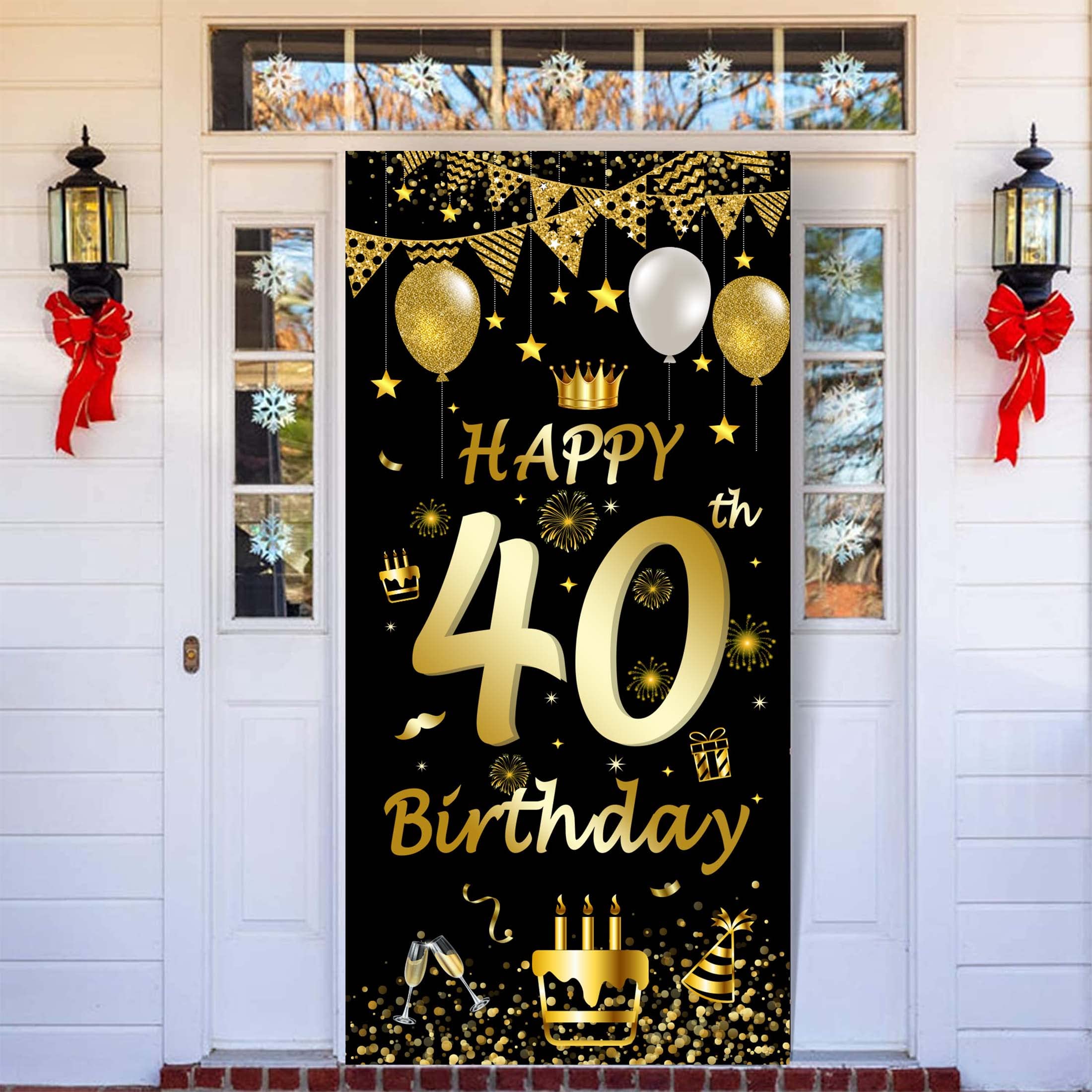 BOFYTR 40th Birthday Banner, 40th Birthday Party Decorations Backdrop, Black Gold 40th Birthday Party Decoration Sign Poster, 40th Birthday Door Banner Backdrop for Men Women Birthday Party185×90cm