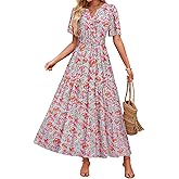 ZESICA Women's 2026 Summer Spring Floral Boho Maxi Dresses Casual Short Sleeve V Neck A Line Flowy Beach Vacation Dress