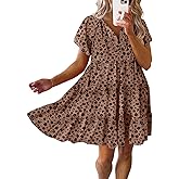 Dokotoo Womens Summer Casual Boho Floral Dresses 2026 V Neck Short Sleeve Sundresses Flowy Swing A-Line Mini Dress