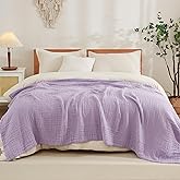 EMME Cotton Blanket Queen Size for Bed Soft Large Muslin Bed Blankets 90"x90" Lightweight Breathable All Season Gauze, Lavender