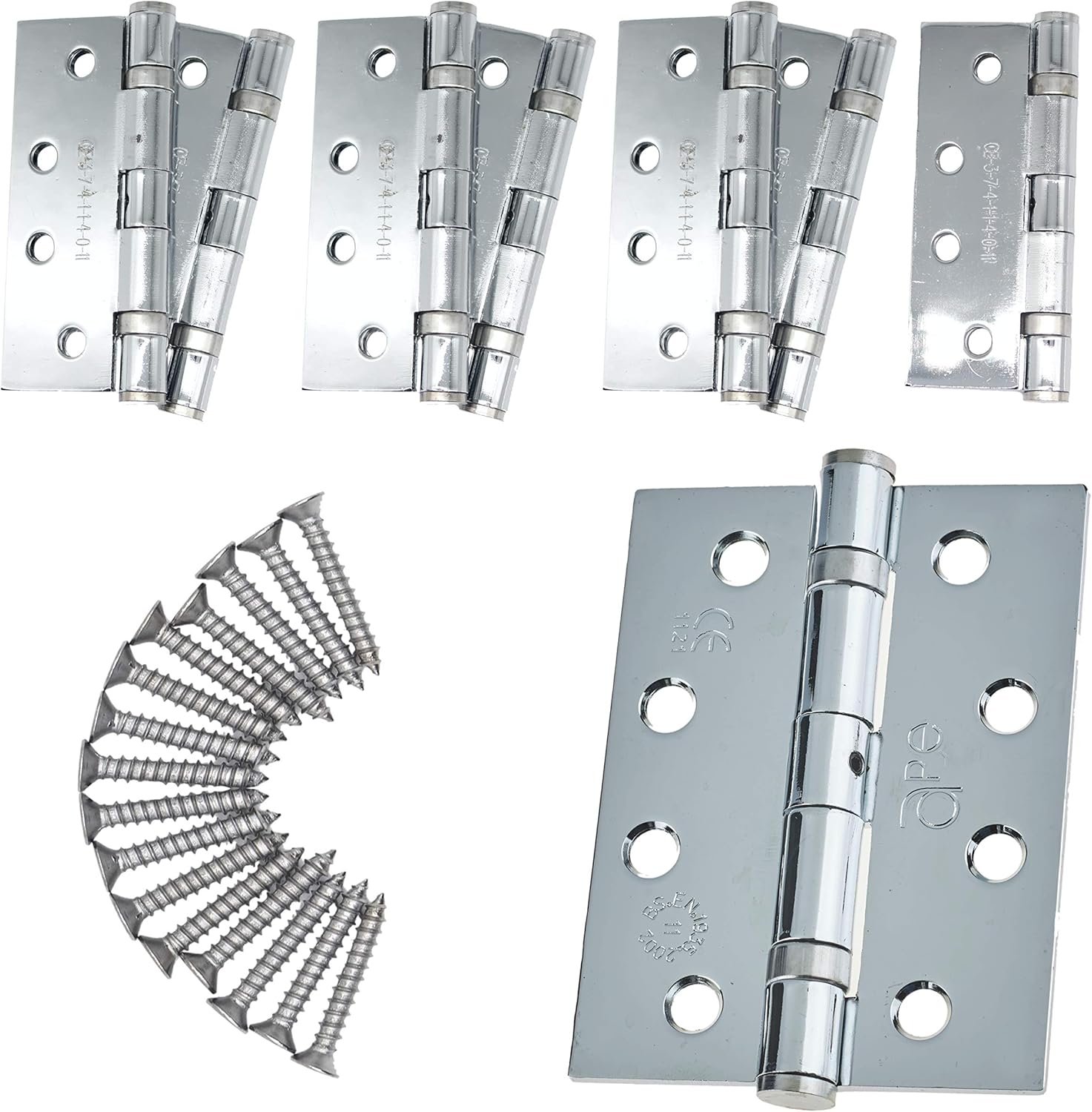 Door Hinge 4" / 102mm Polished Chrome Ball Bearing Washer CE Grade 11 for Fire Door 4 Pair