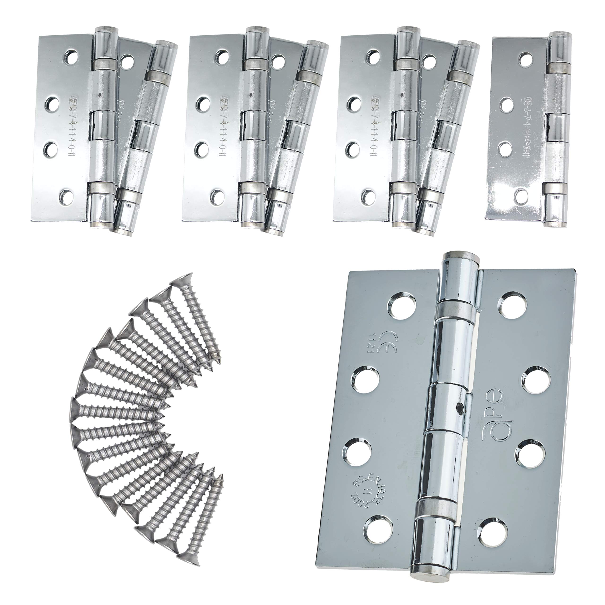 Door Hinge 4" / 102mm Polished Chrome Ball Bearing Washer CE Grade 11 for Fire Door 4 Pair