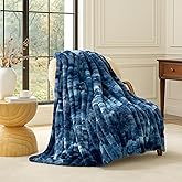 Cozy Bliss Faux Fur Throw Blanket for Couch, Cozy Warm Plush Striped Blanket for Sofa Bedroom Living Room, 50 * 60 Inches Tie-dye Blue