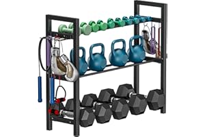 Ansionsol Adjustable Dumbbell Rack, Weight Storage Stand Holder for Dumbbells & Kettlebells, Heavy-Duty Metal Home Gym Workout Organizer with Hook for Gym Equipment Accessories (Rack Only)