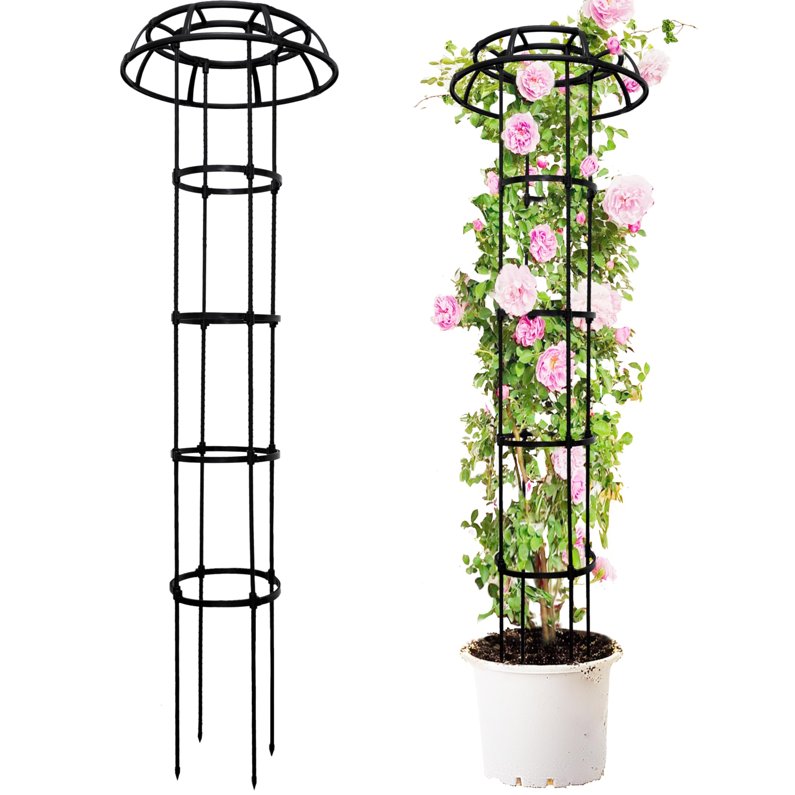 Photo 1 of 65" Garden Trellis for Climbing Plants,Mushroom Shape Top Enhanced Support Plant Trellis for Potted Plants,Outdoor Heavy-Duty Stable Obelisk Trellis for Clematis,Cucumber,Tomato,Grape,Rose,Pea,Vine
