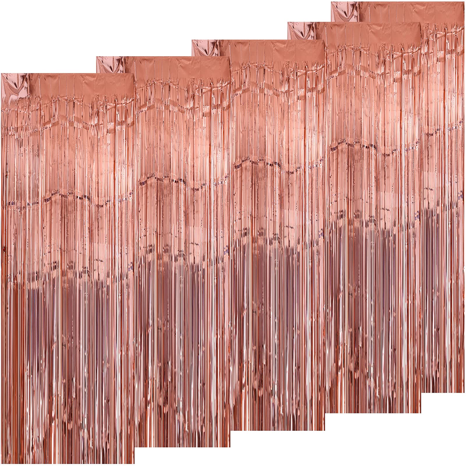 Kioneer Metallic Tinsel Curtains Rose gold 5 Packs 3 ft x 10 ft Foil Fringe Curtains for Photo Backdrop Door Wall Hanging Window Curtain Party Offiice Decoration