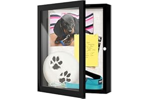 FrameWorks 8x10 Deep Shadow Box Frame, Wooden Display Case w. Linen Board & Tempered Glass Door - Matte Black - Small - Wall Mounted