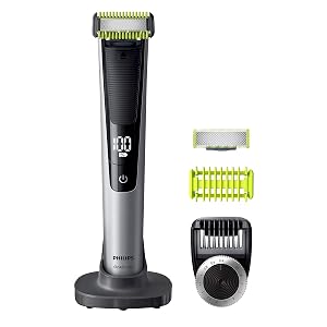 Philips OneBlade Pro Cara y Cuerpo QP6620/30 - Recortador de Barba Recargable con Peine-Guía para el Cuerpo, Peine de Precisión de 14 Longitudes, Base de Carga y Funda de Viaje