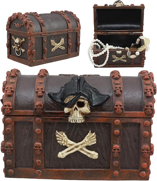 6 Long Caribbean Pirates Haunted Chained Skull Treasure Chest Box Jewelry Box Collectibles Trinket Boxes Pethealth Vn