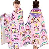 VOOVA & MOVAS Hooded Towels for Kid 3-8Years, 30''X50, Soft | Thick | 100% Cotton | Absorbent Towel Wrap for Girls, Perfect for Toddler Beach, Pool, Bath, Swimming,Rainbow