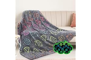 DESKSA Glow in The Dark Blanket Kids Dice Toys Unique Birthday Gifts for Teen Boys Black Blanket Soft Flannel Throw Blanket Bed Sofa Aesthetic Room Decor All Seasons 50"×60"