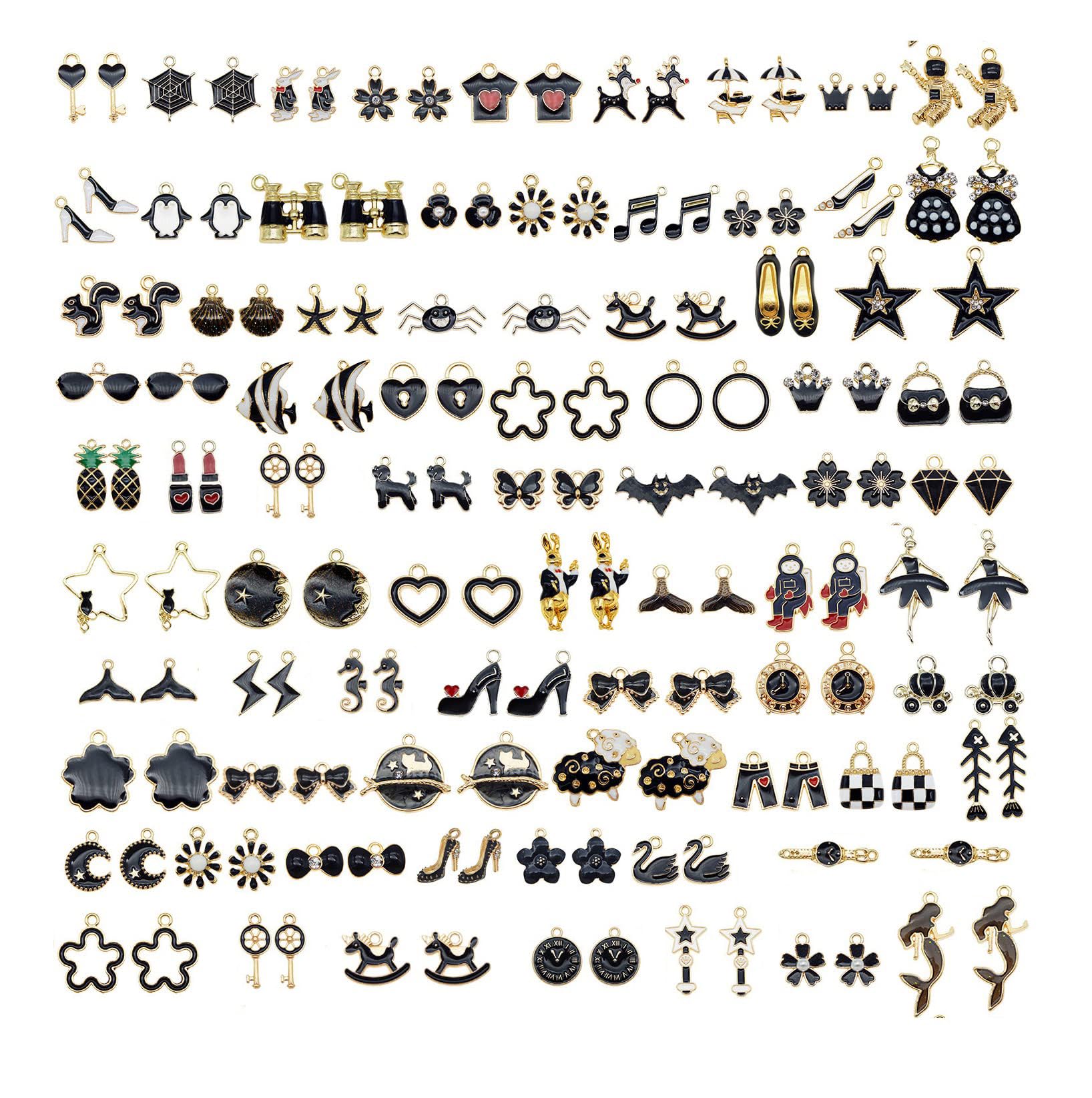 Julie Wang 60Pcs 30 Pairs Mixed Enamel Black Theme Charms Pendants for Jewelry Making Bulk lot Necklace Earrings Bracelet Craft Findings