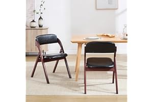 YUUIJOAA Folding Dining Chairs Set of 2 Padded Folding Chairs with Cushion Wood Frame Removable Cover Folding Chair for Dining Room Leather Cushion Black 2 Pack