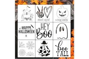 YANROOM 9pcs Halloween Doormat Stencils Large Crafts Stencils for Door Mats Ghost Boo Spider Web Reusable Drawing Stencil for Painting on Doormats Wood Wall Decoration(9 Wed Mats)