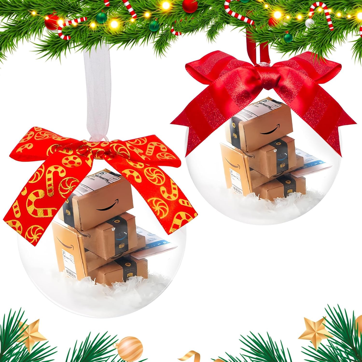 Photo 1 of 2025 New Funny Ornament (Comes Assembled) - Funny Mini Packages Ornament, Christmas Mini Express Box Tree Decorations, Christmas Balls Home Office Xmas Halloween Decorations (2pcs)