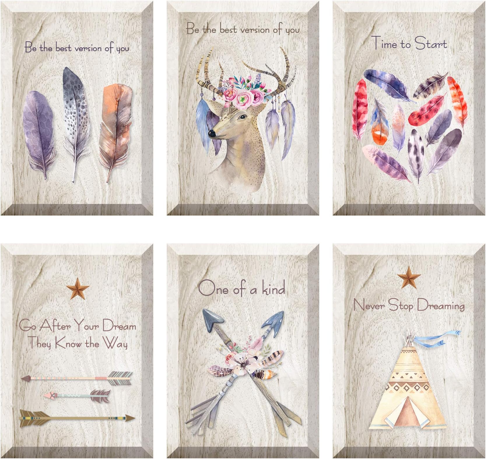The Nisha Inspirational WallArt Pictures Art Magic 3D Vinyl Removable Wooden Wall Sticker Decals DIY, Set of 6, Time to Start 120A