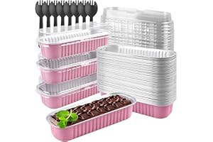 TIKXLAFE 6.8 oz Rectangular Mini Baking Pan with Lid, Mini Cake Mould 50 Pack, Disposable Mini Baking Pan, Cupcake Container for Brownie Bread Cheesecake-Pink