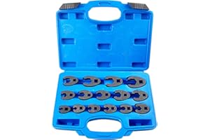 TEXALAN 3/8-Inch and 1/2-Inch Drive Crowfoot Flare Nut Wrench Set, Metric, 8mm to 24mm | 15-Piece Set, Cr-Mo Steel