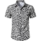 JG JENNY GHOO Men's Leopard Print Shirt Summer Short Sleeve Cheetah Animal Print Hawaiian Button-Down Shirts
