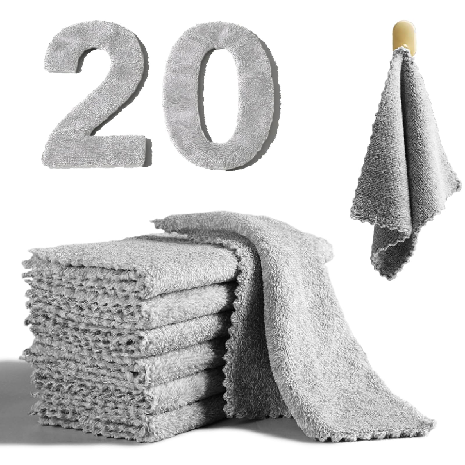 Photo 1 of 20 Pack Super Absorbent Dish Cloths Coral Velvet Microfiber Kitchen Towels Lint-Free Nonstick Oil Reusable Washable Fast Drying Rags 9.84"x9.84" Multipurpose Cleaning Dishcloths for Dishes Countertops
