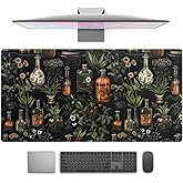 Black Aesthetics Desk Mat Mouse Pad Large Gaming Mouse Pad Desk Pad Mousepad, Mystical Green Plant Computer Laptop Keyboard and Mouse Mat, Desktop Protector Mat for Women Girl Office 31.5x15.8 in