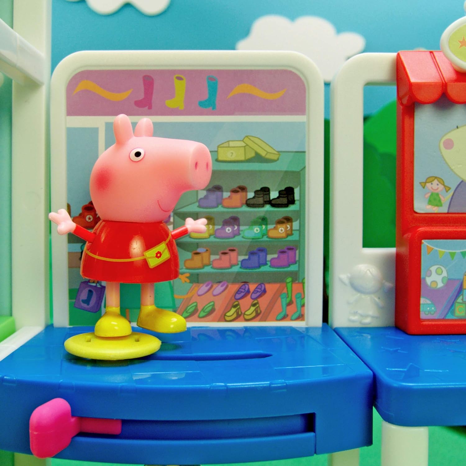 Peppa Pig Shopping Mall with Family, Includes 1 Connectable Mall Playset, 4 Character Toy Figures, 2 Chairs, 1 Pizza Table, 1 Toy Boat – Toys for Kids -  Exclusive: Toys & Games