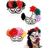 Sratte 3 Pcs Day of the Dead Masks Sugar Skull Half Masks Halloween Día De Los Muertos Women Men Eyemasks Mexican Costume