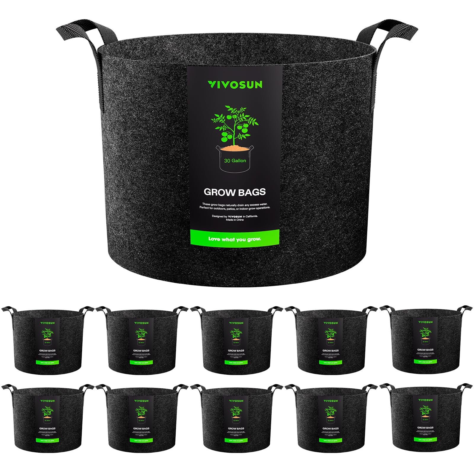 Photo 1 of VIVOSUN 10-Pack 30 Gallon Grow Bags, Reinforced Planter Fabric Pots for Gardening Black