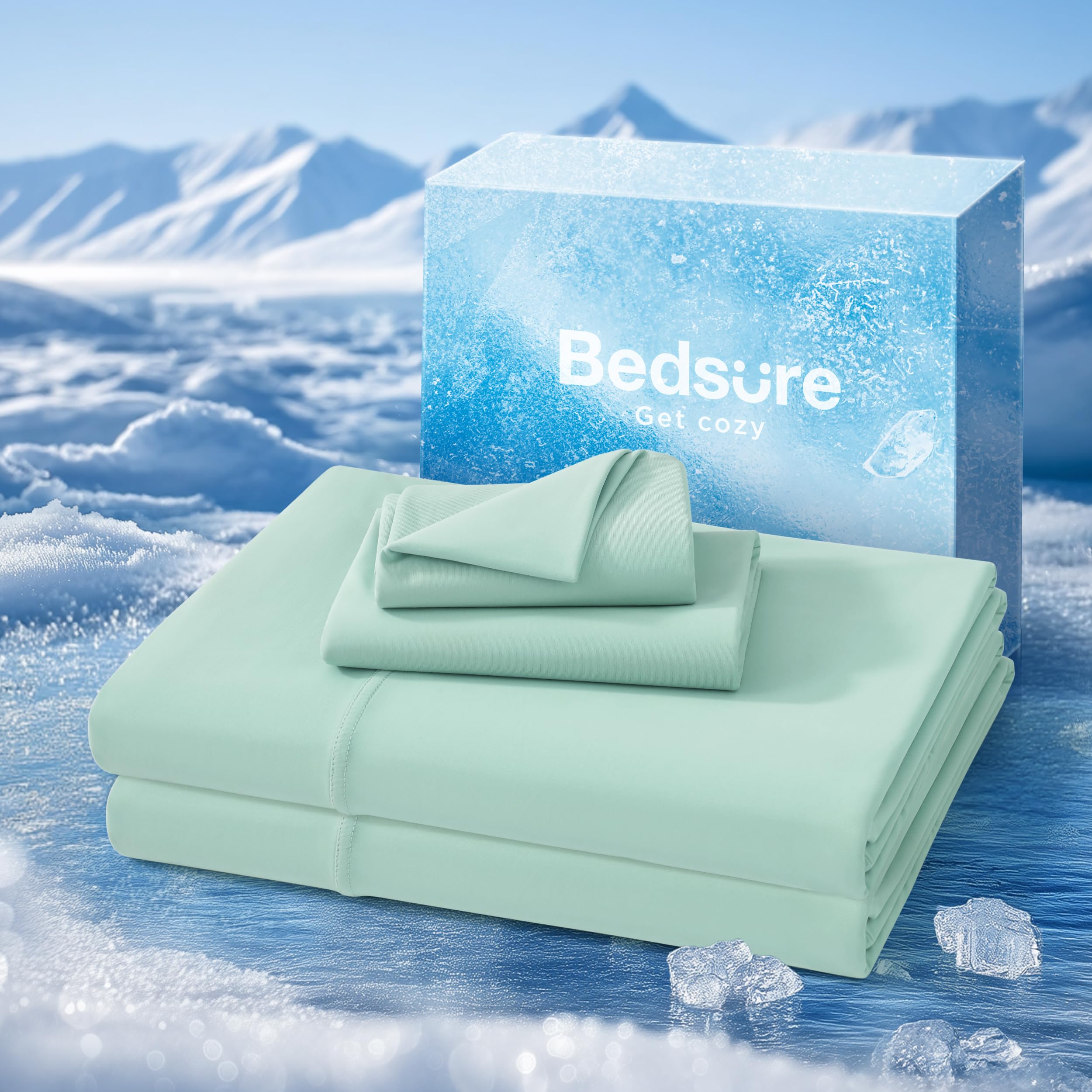 Photo 1 of Bedsure Cooling Sheets Full Size, Cooling Bed Sheets for Hot Sleepers, Chill Cool Sheet, Deep Pocket Up to 18 Inches, Soft & Breathable Full Size Sheets, 4 Pieces, Green