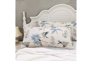 Brandream King Size Pillow Shams Set of 2 Cotton Farmhouse Chic American Country Pillow Covers Birds Bedroom Decor Beige